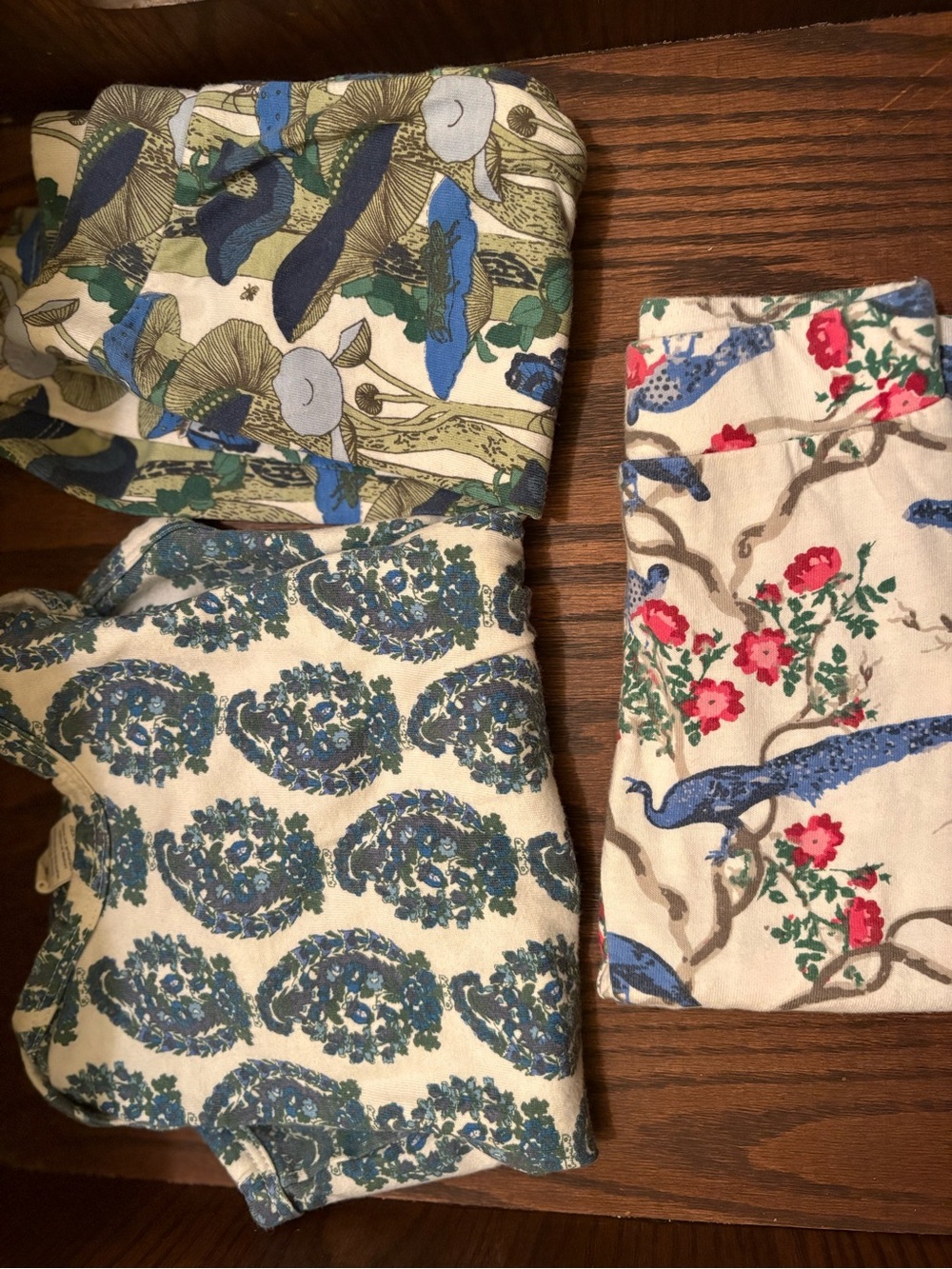 Kate Quinn Lot Floral & Peacock Printed Cotton Fabric Trio - Cream, Blue, Green